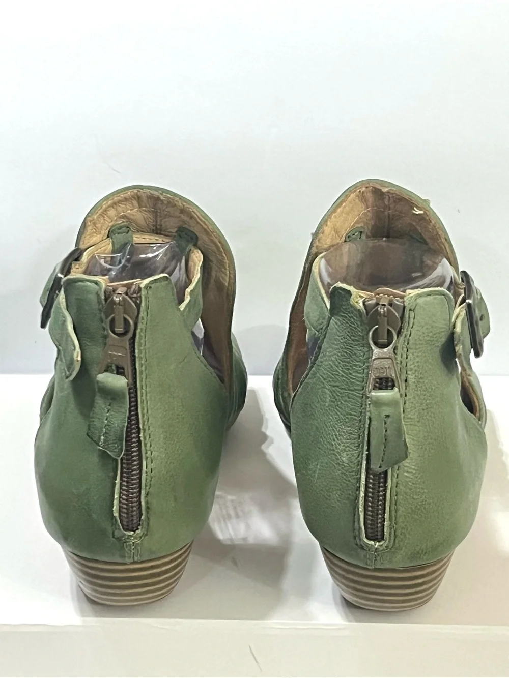 Miz Mooz Corra Leather Heeled Sandals Aloe Green EU 38 US 7.5-8 New No Box